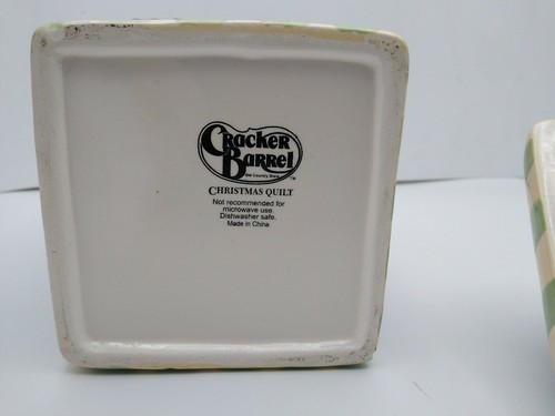 Holiday Cracker Barrel Christmas Quilt Snowman Ceramic Kitchen Canister Jar 9" - Picture 9 of 9