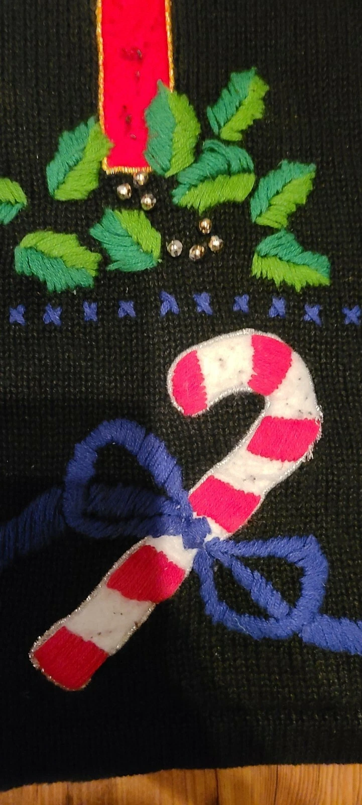 Vintage Ugly Christmas Sweater Sz L Embellished Pullover Festive Party Winner