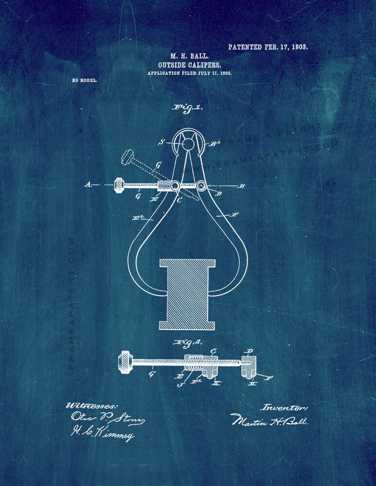 Vintage Outside Calipers Patent Art Print in Midnight