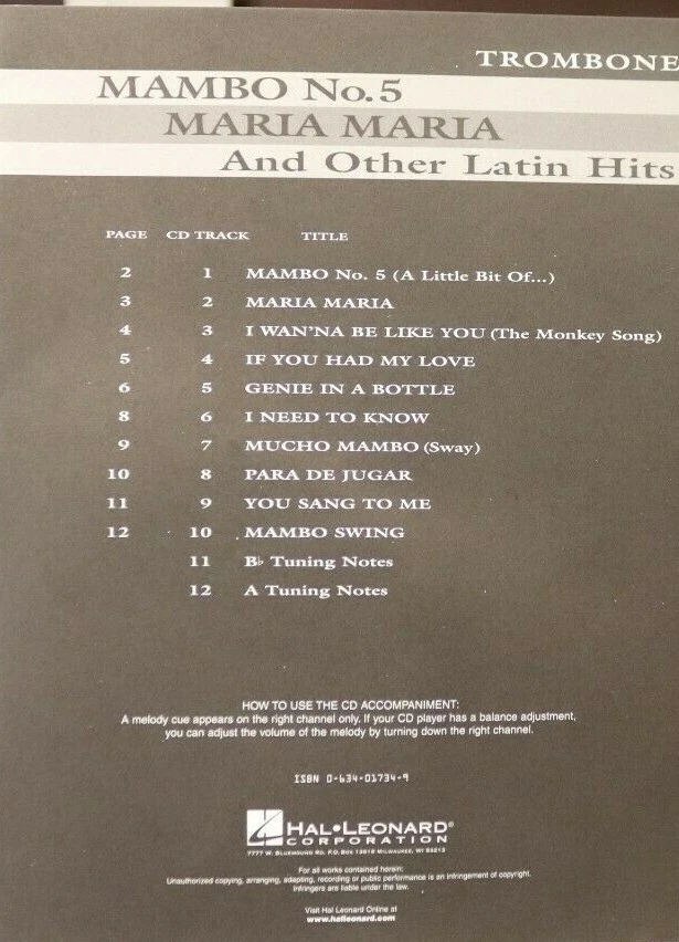 Trombone & CD Mambo No 5 Maria Maria & Other Latin Hits New Out of Print - Image 3 of 4