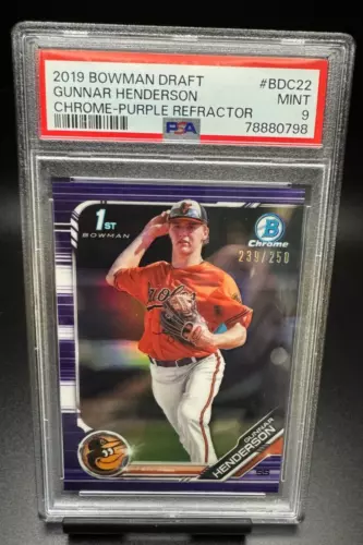 2019 Bowman Draft Chrome ⚾️ #BDC22 Gunnar Henderson 1st Purple Ref /250 🔥PSA 9