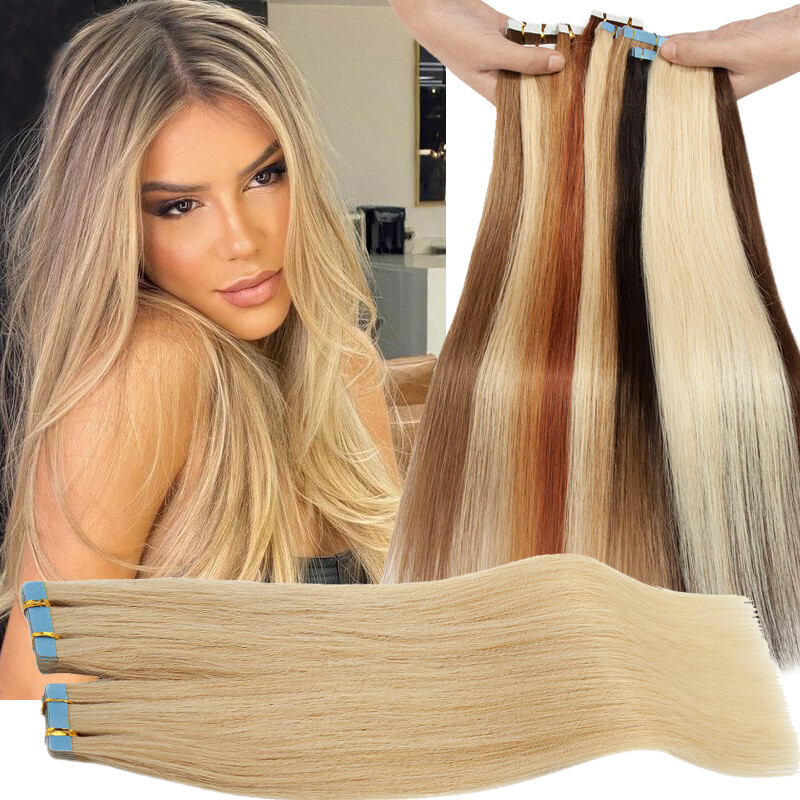 100g Tape In Human Hair Extensions Full Head Skin Weft Brown Ombre