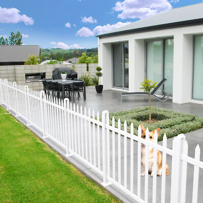 Vinyl Picket Fence PVC Panel White 84''Wx30''H Yard Garden Straight 34 Pickets N