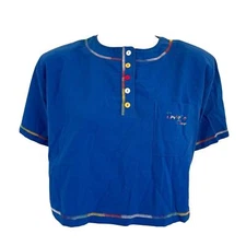 NWT Vintage 1990 GITANO Short Sleeve Boxy Cropped Henley Shirt WOMEN'S LARGE