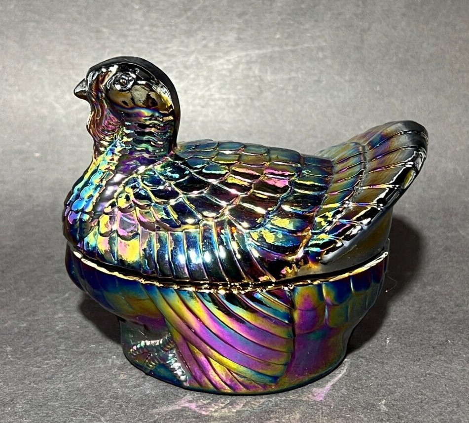 Vtg Imperial Nesting Turkey Dish 149 Purple Peacock Carnival Glass