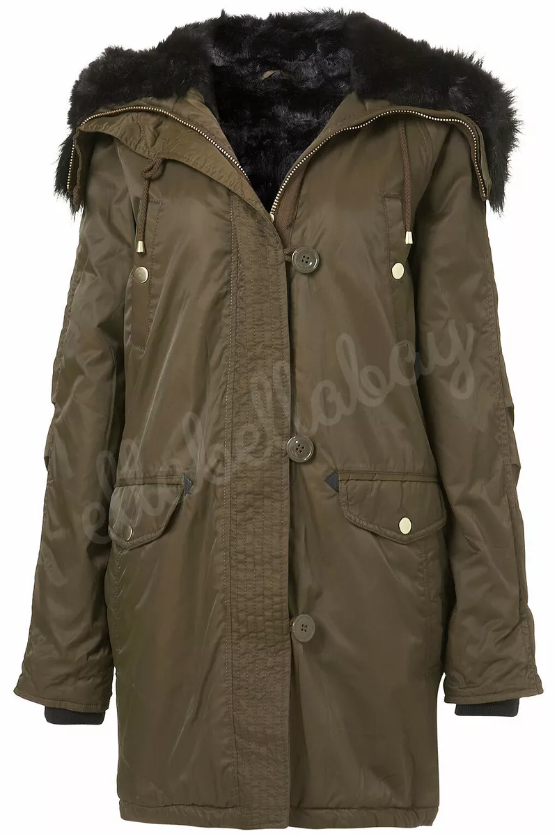 Topshop green parka with sale fur hood