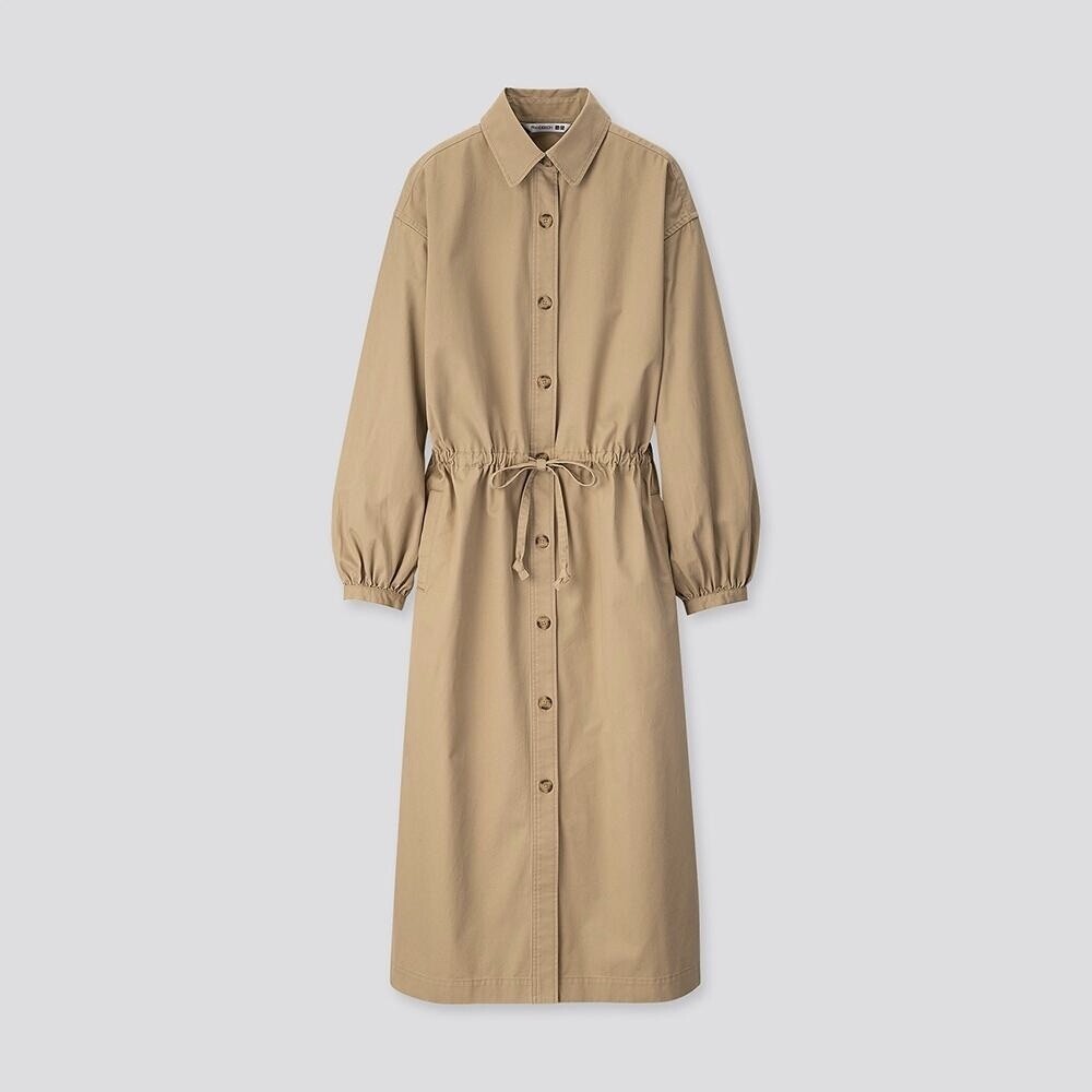 UNIQLO JW Anderson Twill Long-Sleeve Shirt Dress in Beige