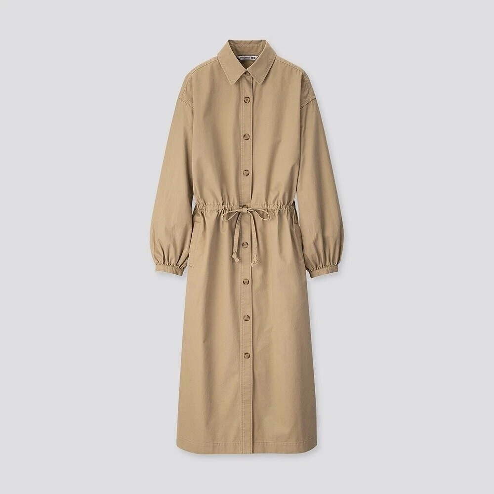 UNIQLO JW Anderson Twill Long Sleeve Shirt Dress in Beige Size Medium M