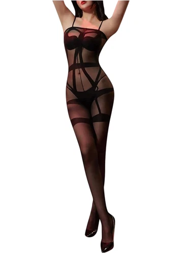 Sexy Garter Pattern Sheer Body Stocking Bodysuit Nightwear Lingerie Plus Size - Picture 12 of 15