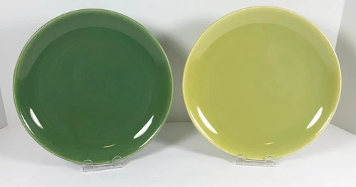 Lot 2 Vintage Bauer 9.5" Dinner Plate Olive Green & Chartreuse Monterey Moderne