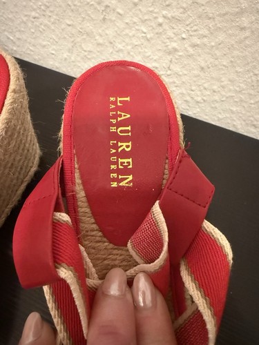 RALPH LAUREN Sandalen Sandaletten Keilabsatz Espadrilles Gr. 40 Rot Beige - Bild 4 von 8