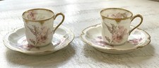 Antikes Haviland & Co. Limoges Porzellan Set 2 Mokkatassen mit Untertasse