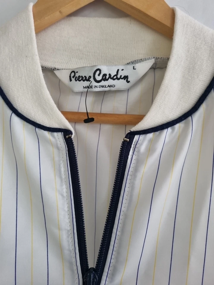 Chaqueta Pierre Cardin Vintage Años 80 Blanco Azul Amarillo Rayas Ligera L Para Hombre Foto 4 de 4
