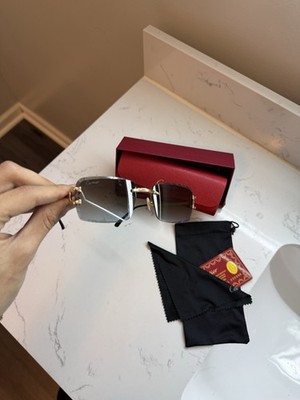 Cartier Big C Diamond Cut Grey/Blue Frameless Lens Gold Frame SHIP SAME DAY