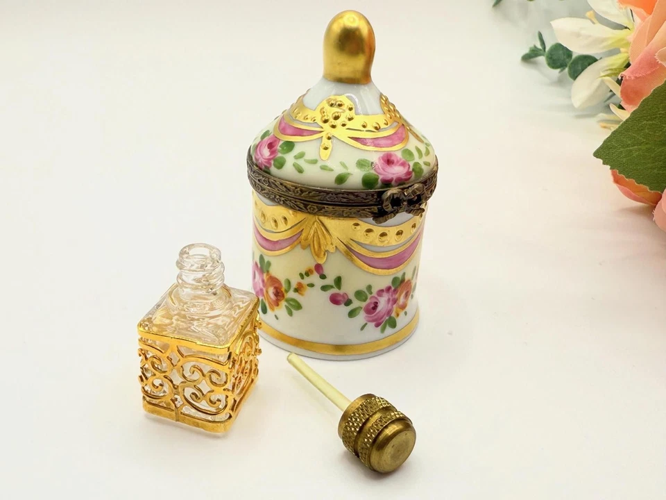 Vintage Limoges Trinket Box With Miniature Glass Perfume Bottle - Image 2 of 4