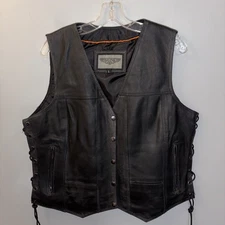 Dream Apparel Mens L  Black Leather Motorcycle Riding Vest Side Laces