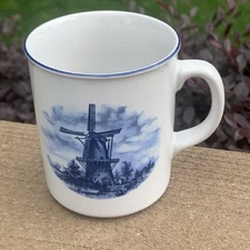 Ter Steege BV Delft Blauw Windmill Mug Hand Decorated in Holland Blue White
