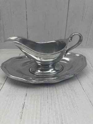 Vintage RWP Wilton Queen Anne Silverplate Gravy Boat w/ Underplate Shiny