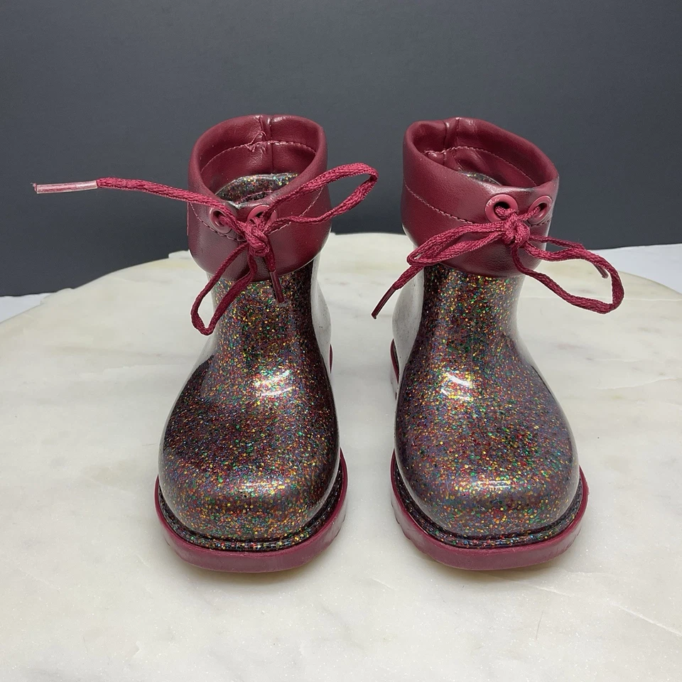 Mini Botas de Lluvia Melissa Niñas Talla 7 Niño Borgoña Brillo Botines Foto 2 de 4