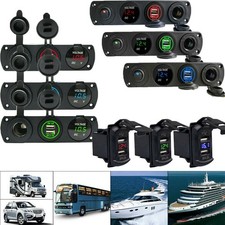 FOR CAR BOAT 4IN1 PANEL DUAL USB SOCKET CHARGER LED VOLTMETER W/12V POWER OUTLET