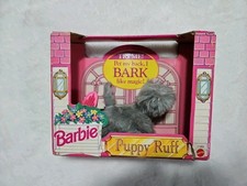 Mattel Barbie Puppy Ruff 1993 11069 Original  Grey Furry Dog Barking Schnauzer