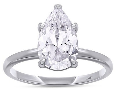 4Ct Pear Cut Lab-Grown Diamond Anniversary Ring IGI Certified 14k Gold Solitaire