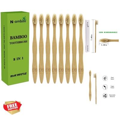 Biodegradable Bamboo Toothbrush Set: 8 Pieces with Eco-Friendly Boar Bristles