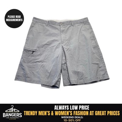 Greg Norman Men's Bermuda Shorts Size 36 Gray Flat Front Cargo Pockets Golf Logo