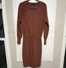 prAna Women's Rust Brown Knit Sweater Dress Long Sleeve Drawstring Size S