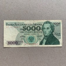 CHOPIN MUSIC Composer Polish Fine BANKNOTE POLAND 5000 ZLOTYCH 1988
