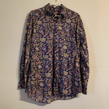 Alan Flusser Shirt Men L Button Down All Over Print Paisley Boho Western Hippie