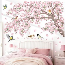 Large Cherry Blossom Tree Branch Wall Stickers Pink Floral Birds Wall Decals ...