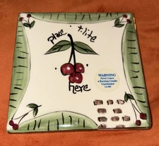 Blue Sky Clay Works Cherries House Of Beauty  Tea Light Ceramic Plate Cherry