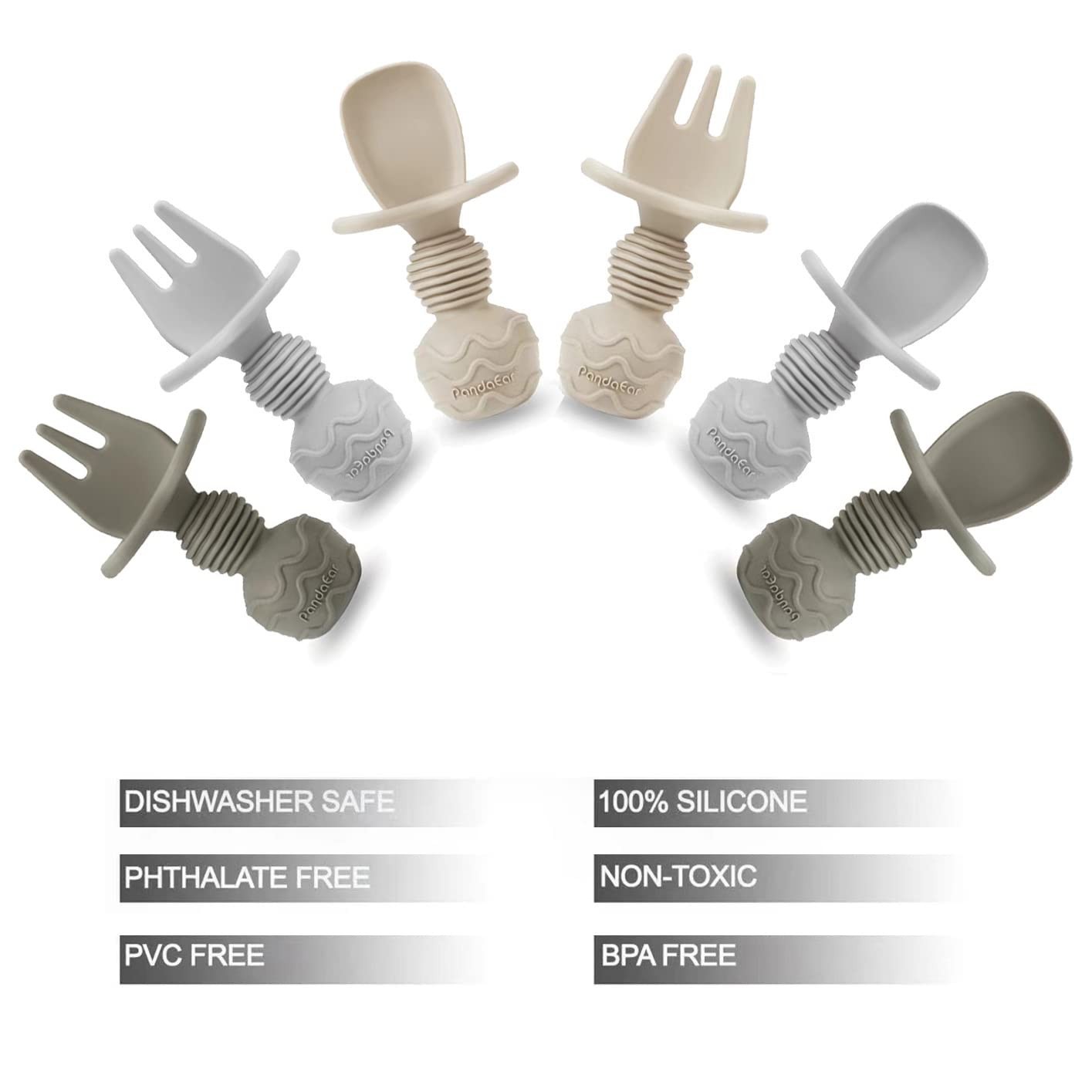 6 Pack Silicone Baby Spoons and Fork Feeding Set- Anti-Choke First Self Feeding