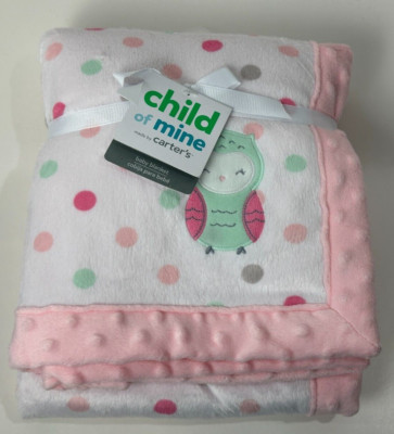 NWT Carters Child Of Mine Pink White Mint Green Grey Polka Dot Owl Baby Blanket