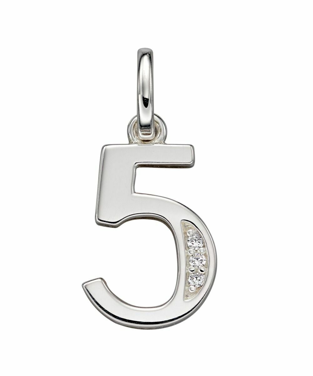 925 Sterling Silver Art Deco Number '5' Crystal Cubic Zirconia Pendant Necklace