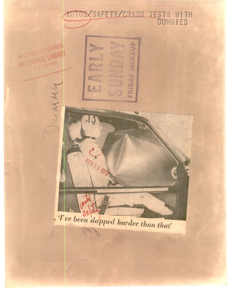 FORD Motor Company CRASH DUMMY Airbag Testing VINTAGE 1972 Press Photo
