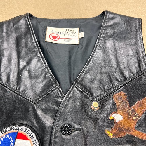 Vintage Sears The Leather Shop Vest Mens 42 Tall Black Dragon Biker Motorcycle - Picture 3 of 15
