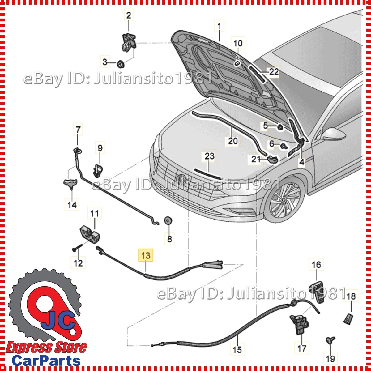 17B823531 VOLKSWAGEN GENUINE OEM JETTA HOOD RELEASE CABLE LID 