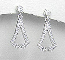 Solid Sterling Silver CZ Dangle Earrings 1" Long x 12mm Wide