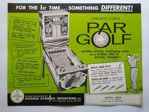 Par Golf Arcade Flyer 1965 NOS Mannequin Mechanical Golfer Game Paper Art Promo - Picture 2 of 3