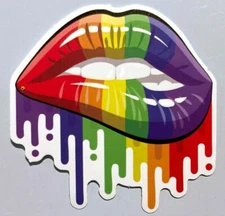 Teeth Biting Lip Rainbow Colored Sticker Decal New Colorful Melt Drip ROYGBV