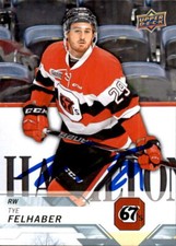 Tye Felhaber Signed Auto 2018-19 Upper Deck CHL card Ottawa 67's