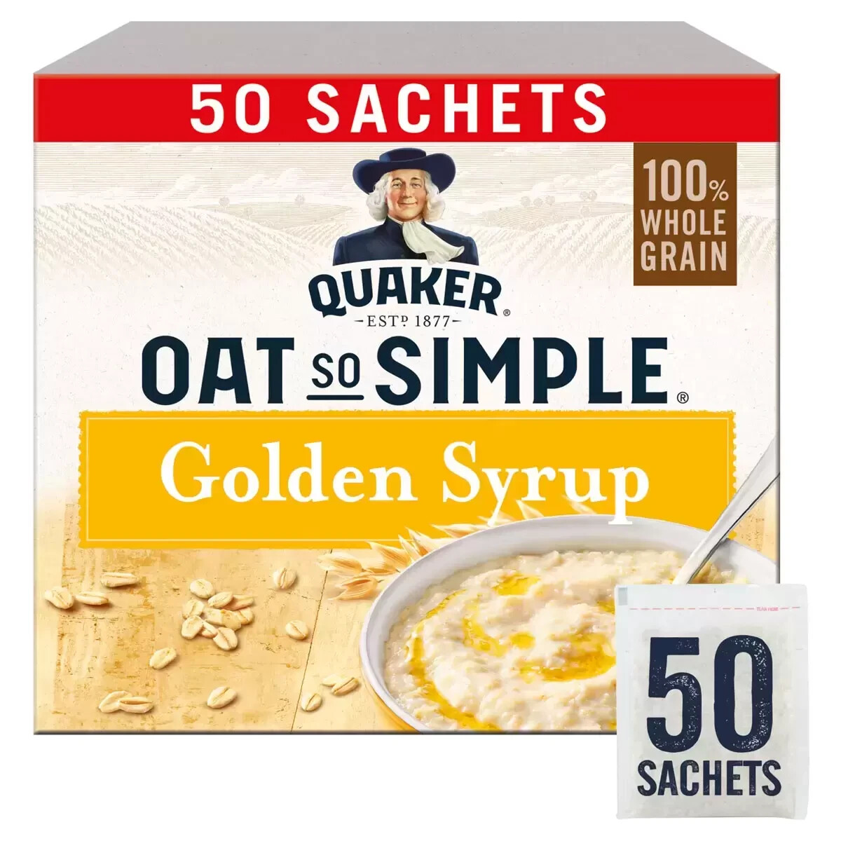 Quaker Oat So Simple Golden Syrup Porridge 100% Wholegrain - 50 x 36g Sachets