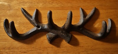 Moose Antler Cast Iron 4 Hanging Hooks Rustic Lodge Primitive Cabin Home Decor