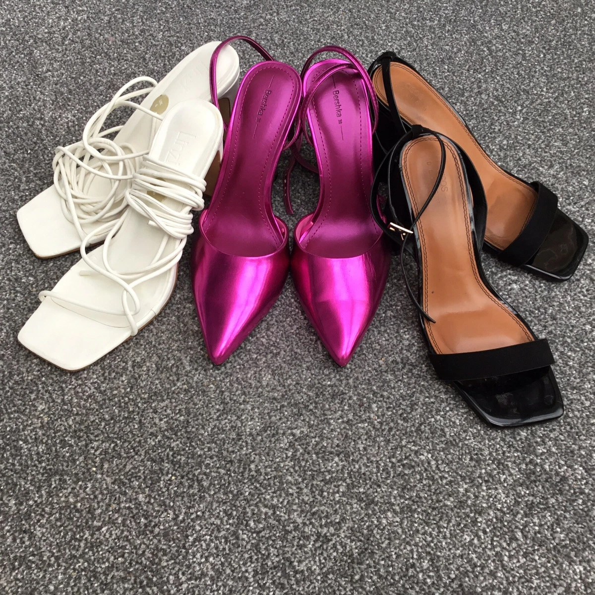 Black and white dress with pink shoes cheap