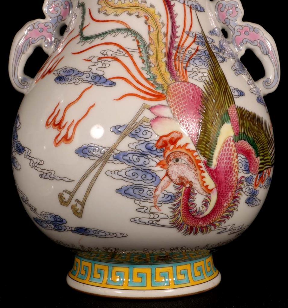 Pair Yongzheng Signed Old Chinese Colour Enamel Vase W/dragon