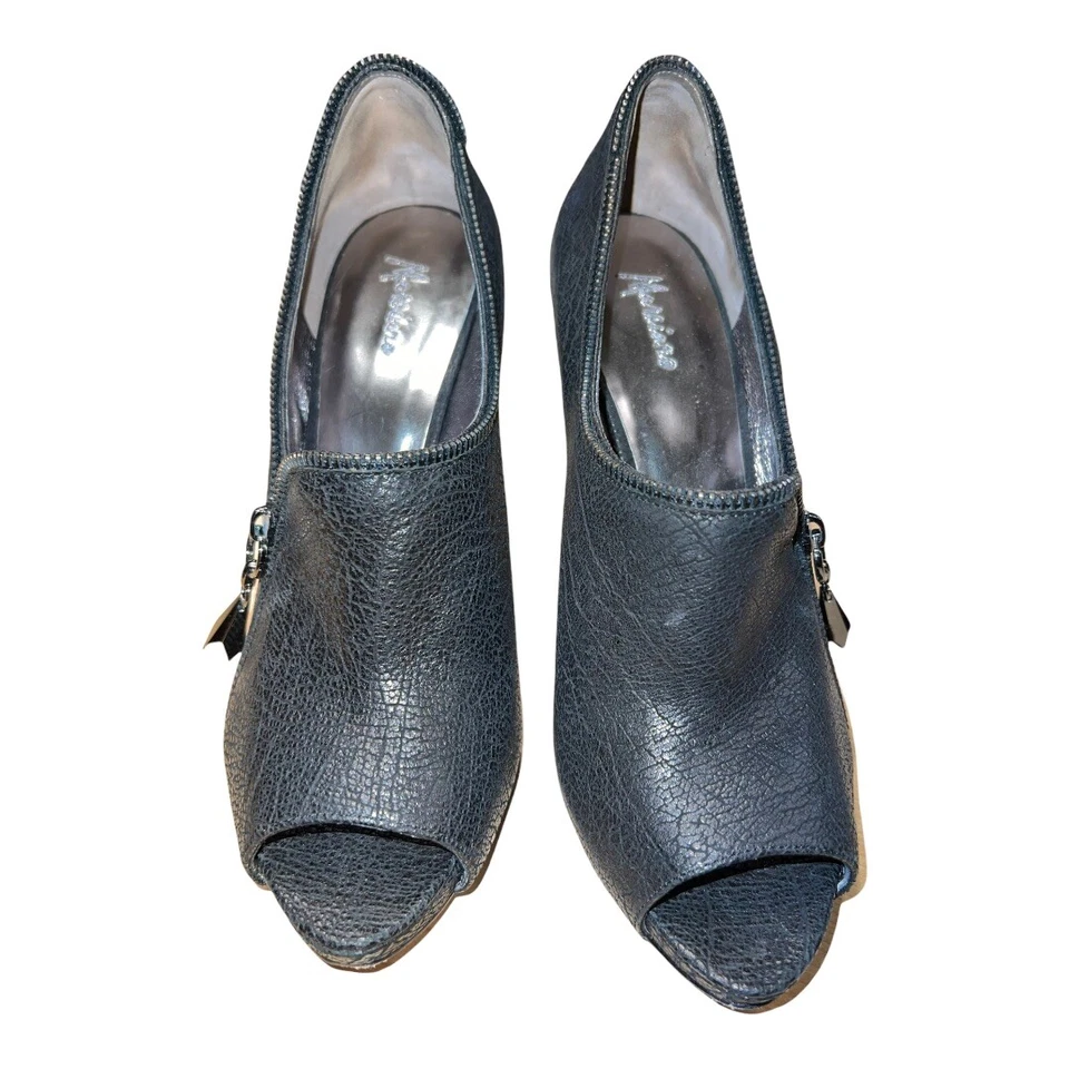 Кожаные подошвы Marciano с открытым носком - туфли на шпильке с искусственной молнией размер 9,5 черные - Изображение 3 из 4