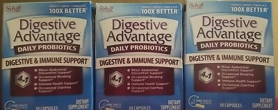 3x Schiff Digestive Advantage Daily Probiotic, 90 Total Capsules, Exp. 9/2024+