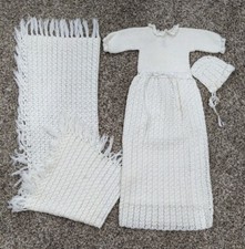 Handmade Vintage Christening Gown Trio Baptism Long Dress Crochet Baby Size 0-1